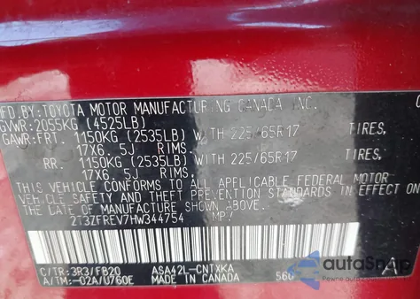 2017 Toyota Rav4 Le from USA, damaged, VIN 2T3ZFREV7HW344754